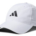 The Adidas Women's Tour Badge Hat is a white golf cap with a black geometric logo on the front