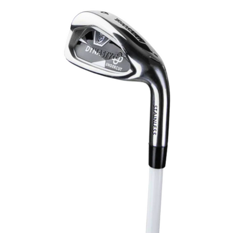 A Brosnan Dynasty Womens Package Golf Set iron by Brosnan, featuring a white shaft and chrome finish, designed for forgiveness. Shown isolated on a white background.
