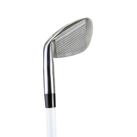 A close-up of the Brosnan Dynasty Womens Package Golf Set club by Brosnan, featuring a metallic head with horizontal grooves, displayed against a plain white background.