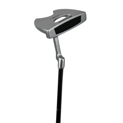 The Brosnan Eureka Series 8 Package Set putter by Brosnan features a silver body, black face, and black shaft, perfect for entry-level golfers, shown upright against a white background.