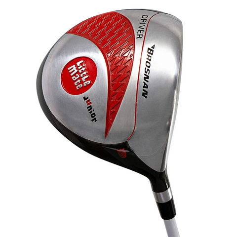 A silver and red Brosnan junior driver with Little Mate branding and white shaft, designed for the Brosnan Little Mate S7 Junior Golf Package Set—an ideal kids’ golf club collection choice.