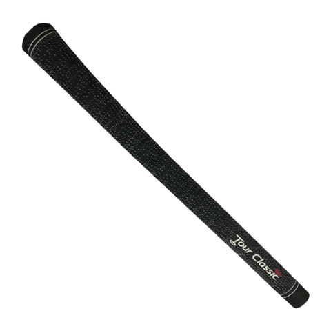 The Brosnan Tour Classic Cord Grip is a black, textured all-weather golf grip with white accents and Tour Classic text near the base, designed by Brosnan for enhanced traction.