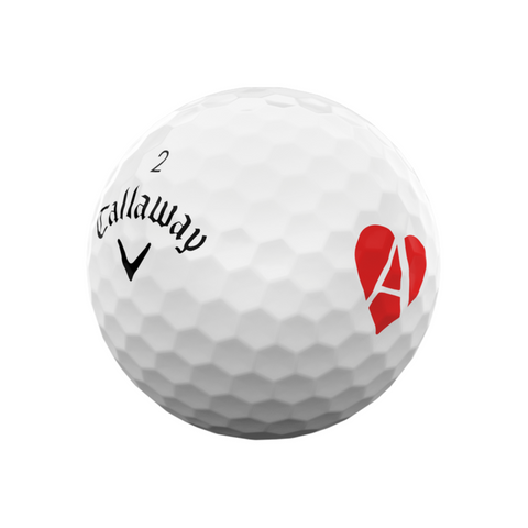 The Callaway 2025 Limited Edition Supersoft Aces Golf Ball, in white with a number 2 and red broken heart A design, combines soft feel and unique style—ideal for collectors and Callaway fans.