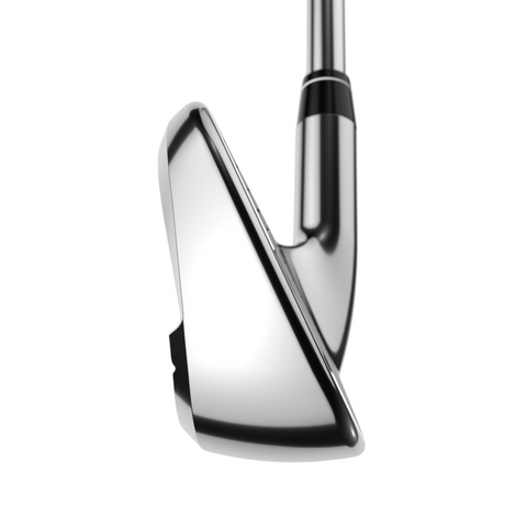 A close-up of the Callaway 2025 REVA Rise Womens Irons Set highlights the forgiving clubhead and hosel, designed by Callaway for easy launch performance, set against a white background.