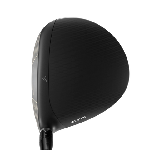 A close-up of a modern black Callaway Elyte Driver for left-handed golfers, featuring a textured club head and Callaway branding—perfect for those seeking a premium left-handed driver in New Zealand.