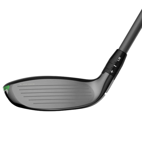 A close-up of the Callaway Elyte Hybrid club head from Callaway, featuring a grooved face and adjustable hosel for loft changes, set against a white background.
