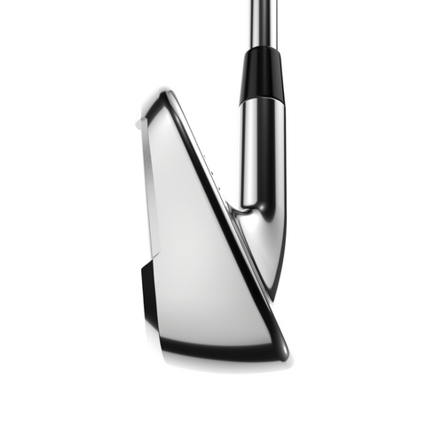 Close-up of the Callaway Women's Elyte Max Fast Irons Set (6-PW + SW) featuring a modern, lightweight design with a polished, reflective club head and black accents from Callaway, shown against a plain white background.