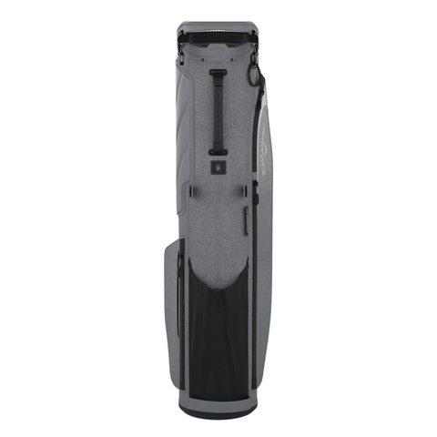 The Callaway Par 3 Stand Bag is a lightweight, sleek gray golf bag with black accents, multiple zipped pockets, and a top handle—perfect for carrying your clubs and gear in style.