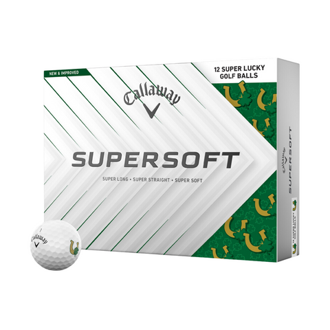 Callaway Supersoft Super Lucky Golf Balls with a ball in front of the dozen box