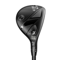 Cobra OPTM Hybrid clubhead, black finish with silver accents, shown at address