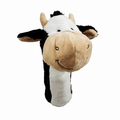 Daphne's Happy Cow golf driver headcover with black and white plush coat, beige muzzle, small horns and wide floppy ears