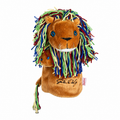 Daphne's John Daly Lion golf driver headcover with brown plush face, blue eyes, multicoloured yarn mane, embroidered signature and matching tail