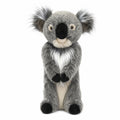 Daphne's Koala golf driver headcover, front view showing the grey plush body, fluffy ears, black nose, cream chest and hanging paws on a clean white background