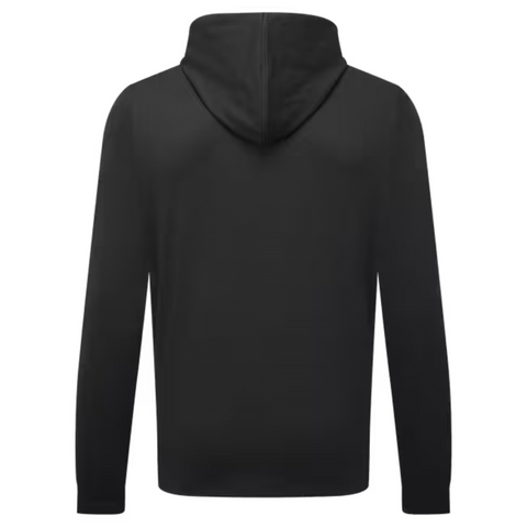 Back view of the FootJoy Men's Ottoman Jacquard Pullover Hoodie in black, long sleeves, plain design with no visible logos or patterns, displayed against a white background.