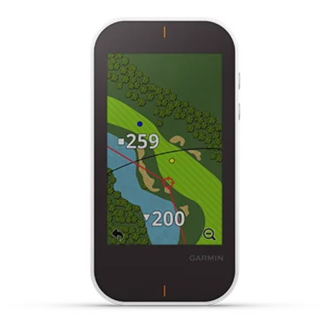 The Garmin Approach G80 Handheld GPS + Launch Monitor by Garmin shows vivid color course maps with fairways, trees, bunkers, distance markers (259 & 200 yards), and includes a built-in launch monitor to track your golf shots.