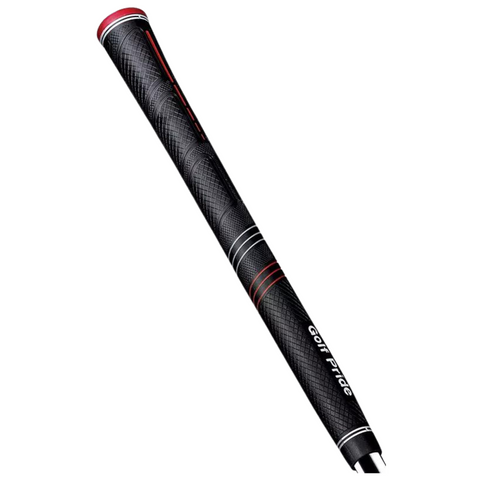The Golf Pride CP2 Pro Golf Grip is black with a textured pattern, red and white accents, Control Core technology, and Golf Pride printed in white near the bottom.