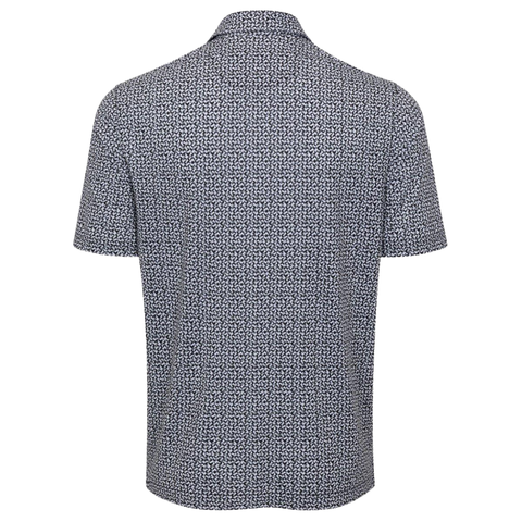 The back of the Greg Norman Men’s Great White Mosaic Ultra Stretch Polo in Black/White offers maximum comfort and flexibility.
