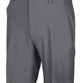 Greg Norman Men's ML75 Microlux Stretch Shorts in steel, featuring belt loops, button and zipper front, side pockets, and a comfort stretch waistband, displayed on a plain background.