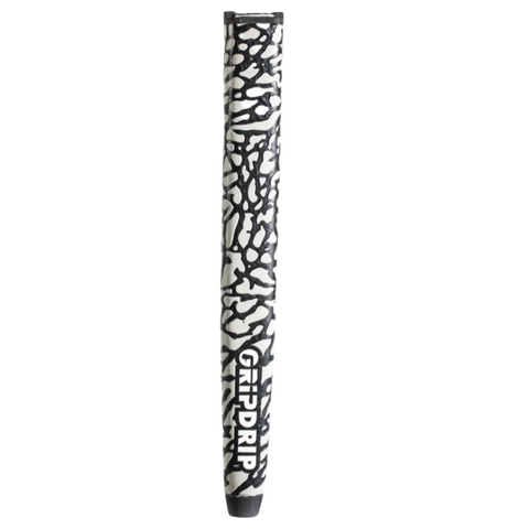The GripDrip Par 3 Putter Grip by GripDrip features a black and white abstract pattern with “GRIPDRIP” printed vertically near the bottom.