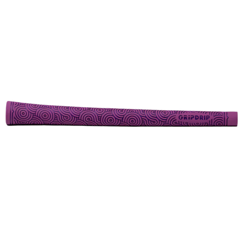 The GripDrip Zen Swing Grip in Plum features concentric circles and swirls, all-weather texture for reliable play, and displays the GripDrip brand name near one end.