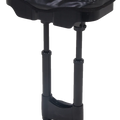 The MGI AI Seat by MGI is a black, padded, portable golf buggy seat featuring MGI on top, two adjustable metal legs, and a wide flat base for stability. Ideal as a golf storage accessory or seating on the course.