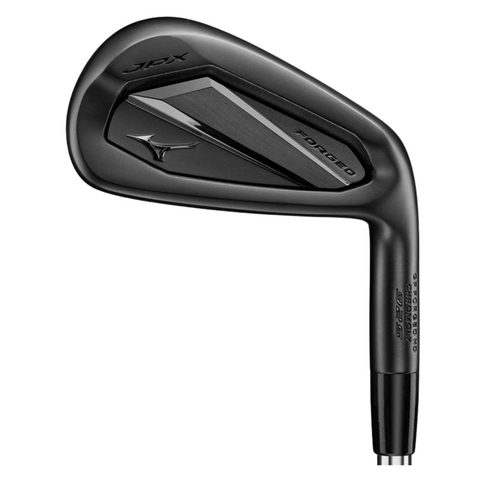 The Mizuno JPX925 Forged Black Irons Set 2025 features a sleek black design with FORGED and JPX text on the head, subtle silver accents, and a premium Black Ion finish.