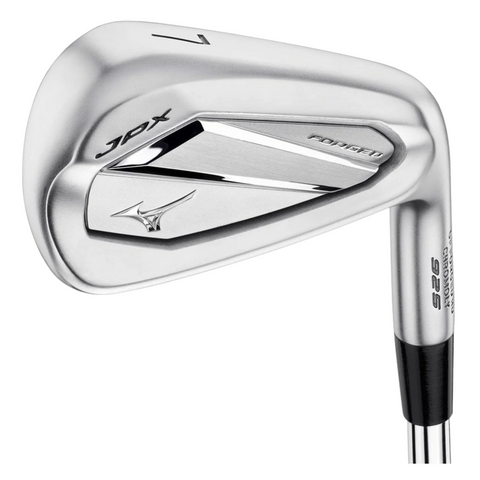 A close-up of the Mizuno JPX925 Forged Irons Set 2025 club head with a shiny silver finish and Mizuno logo, highlighting advanced forged irons technology from Mizuno.