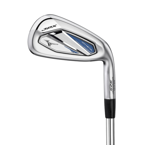 The Mizuno JPX925 Hot Metal HL Irons Set features a silver head with blue and black accents, brand logo, and club details—perfect for golfers seeking high-launch, forgiving irons.