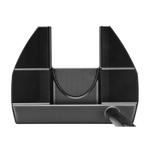 The Mizuno M-Craft X 06 Putter 2025 is a black mallet-style putter with a wide, flat head, alignment lines, and a shaft on the lower right. This high MOI Mizuno model is shown from above against a white background.
