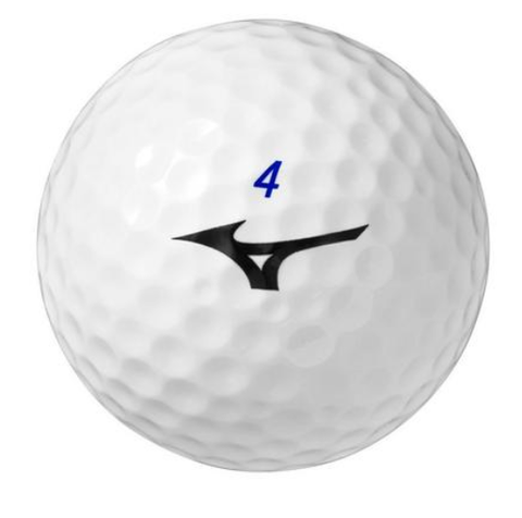 The Mizuno RB Tour-X Golf Balls - Prior Generation feature a white dimpled surface, blue number 4, and black Mizuno logo, designed for golfers with fast swing speeds who demand high performance.