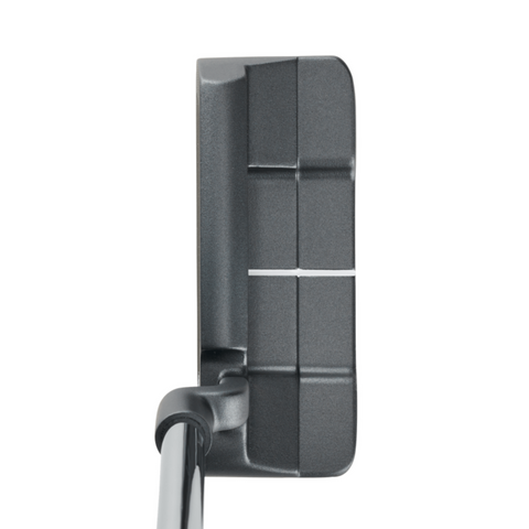 Top view of the Odyssey 2025 DFX One Wide CH Putter by Odyssey, featuring a black wide blade head with metallic finish, soft DFX insert, single white alignment line, and vertical shaft connection on the left.