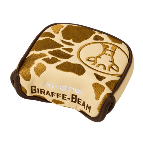 The Odyssey 2025 Limited Edition Giraffe-Beam #7 CH Putter headcover features a square tan and brown high-MOI mallet design, giraffe pattern, giraffe face logo, and Ai-ONE GIRAFFE-BEAM embroidery.