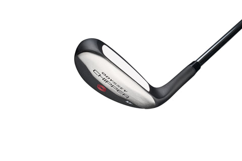 A close-up of the Odyssey Womens Chipper golf club by Odyssey, highlighting the clubheads branding and metallic finish—a reliable short-game option designed specifically for women golfers.