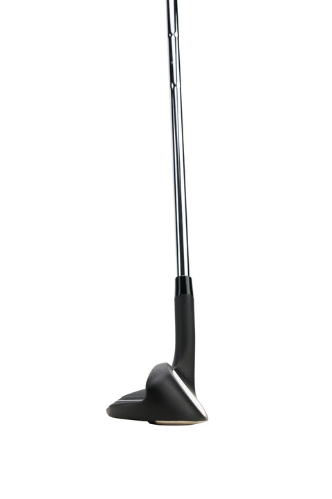 A close-up of an Odyssey Womens Chipper golf club stands upright against a white background. The black club head and metallic shaft highlight this Odyssey short-game solution designed for women.
