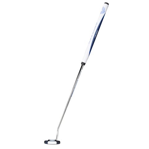 The Odyssey Ai-ONE CRUISER Jailbird 2-Ball DB Putter features a slim chrome shaft, white and blue grip, and a flat black and white 2-Ball Alignment club head, shown on a white background.