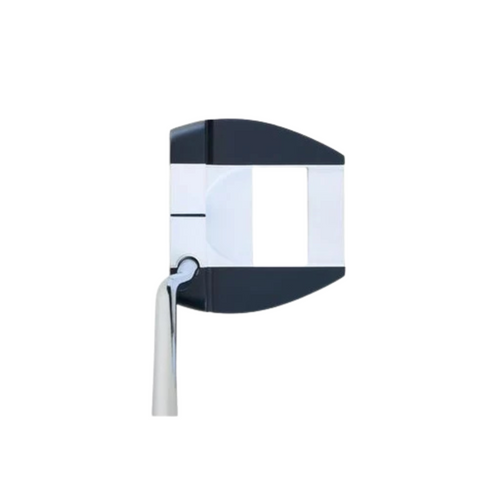 The Odyssey Ai-ONE Cruiser Jailbird Versa DB OS Putter by Odyssey features a black and white head with a clear central alignment aid, and a metallic shaft extending from the left side for counterbalanced performance.