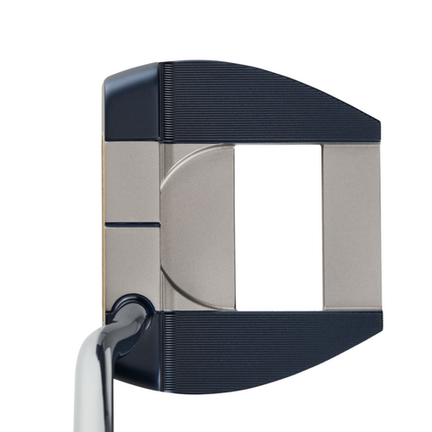 The Callaway Odyssey Ai-ONE Milled Jailbird Mini T Versa 90 DB Putter features a rectangular, open-frame head and silver/black colors with Versa 90 alignment, shown from above against a white background.