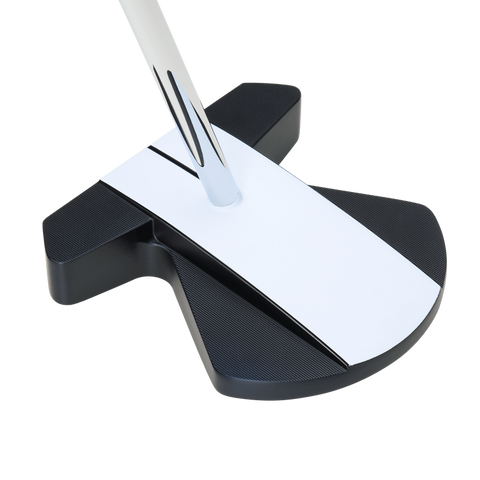 Odyssey Ai-ONE Square 2 Square Max Stripe Putter from behind showing the putter and noticeably how the shaft goes into the putter