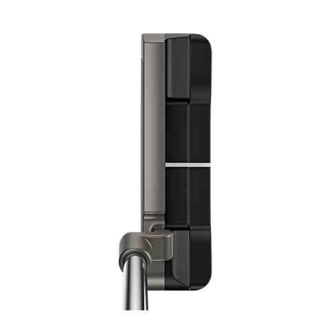 Top-down view of the Ping 2025 Scottsdale Anser Putter with a steel shaft, showcasing its black and silver head with heel-toe weighting and alignment lines for precision, set against a white background.