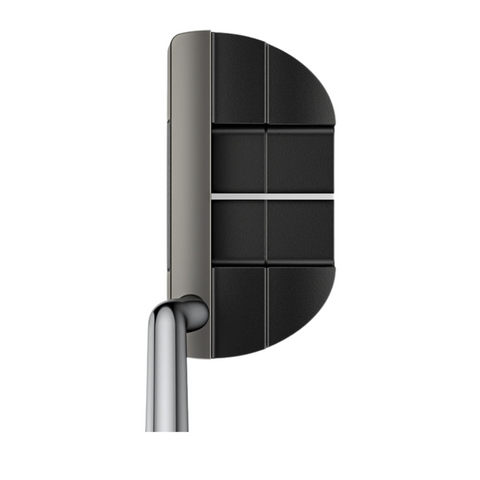 A top view of the Ping 2025 Scottsdale DS72 Putter shows its black mid-mallet head with a grid pattern, shiny metal shaft attached to the left side, all set against a white background.