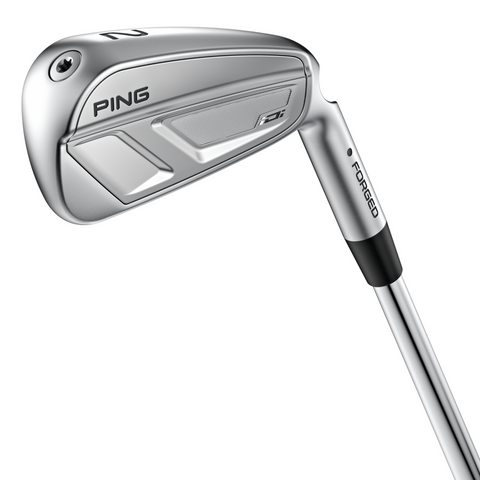 A close-up of a silver Ping 2025 iDi Driving Iron, engraved with its name, highlights its sleek, modern design—a true long-iron alternative inspired by low-flight driving irons.