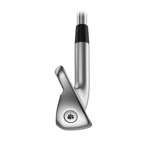 A close-up of the Ping PING G440 Irons Set (5-PW+UW) club head, viewed from the side with a screw near its base and a smooth, reflective surface, attached to a shaft against a plain white background.