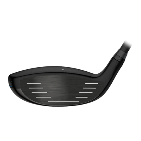 A close-up of the Ping PING G440 Max Fairway Wood | Left-Handed displays its black club head with a metallic face and horizontal grooves, set against a white background.