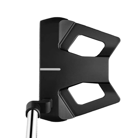 The Scotty Cameron 2025 Limited Edition Phantom Black 9.2R Putter features a modern, angular black mid-mallet head with two large cutouts and a silver shaft, reflecting Scotty Cameron’s innovative design.