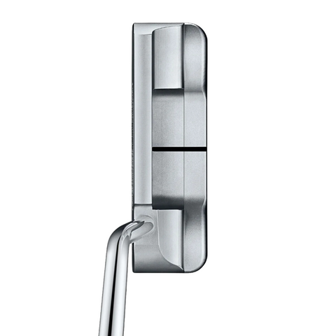 Top-down view of the Scotty Cameron 2025 Studio Style Catalina Putter, showcasing a metallic blade head with clean edges, a central black alignment line, and a shiny, slightly angled shaft attached to the left side.
