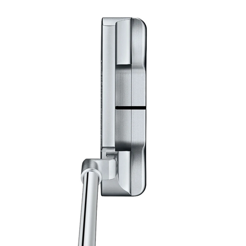 Top-down view of the Scotty Cameron 2025 Studio Style Newport Putter, a classic blade-style putter with a straight alignment line and shiny metallic shaft, shown on a plain white background.