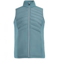 Light blue padded golf vest with full front zipper and quilted upper panel design, shown from the front.