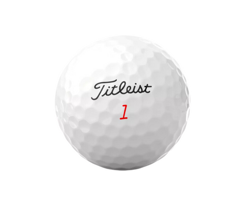 A white Titleist 2024 TruFeel Golf Ball with Titleist in black and a red number 1 below the logo, known for its ultra-soft feel and all-round performance, is shown against a plain white background.