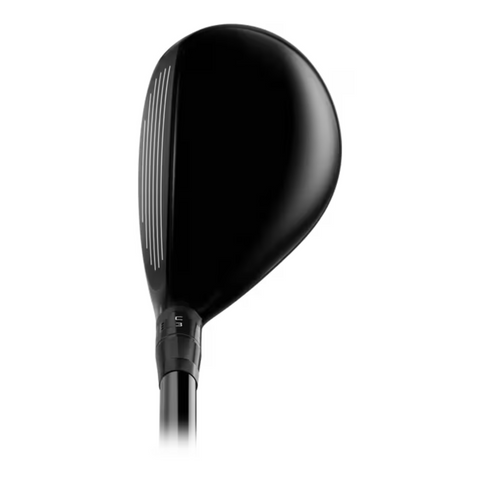 A close-up of the Titleist 2025 GT2 Hybrid | Left-Handed shows the rounded club head with white grooves, a small 5 near the hosel, and provides a forgiving hybrid option for left-handed golfers.
