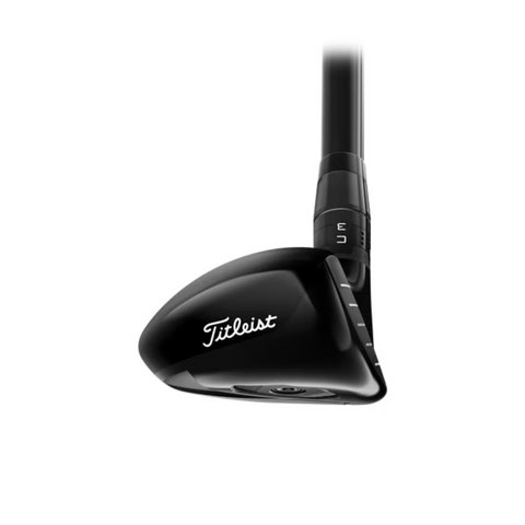 The Titleist GT3 Hybrid 2025, a black golf club with an adjustable hosel marked 3, is shown against a white background with the club head angled down, highlighting the Titleist logo.
